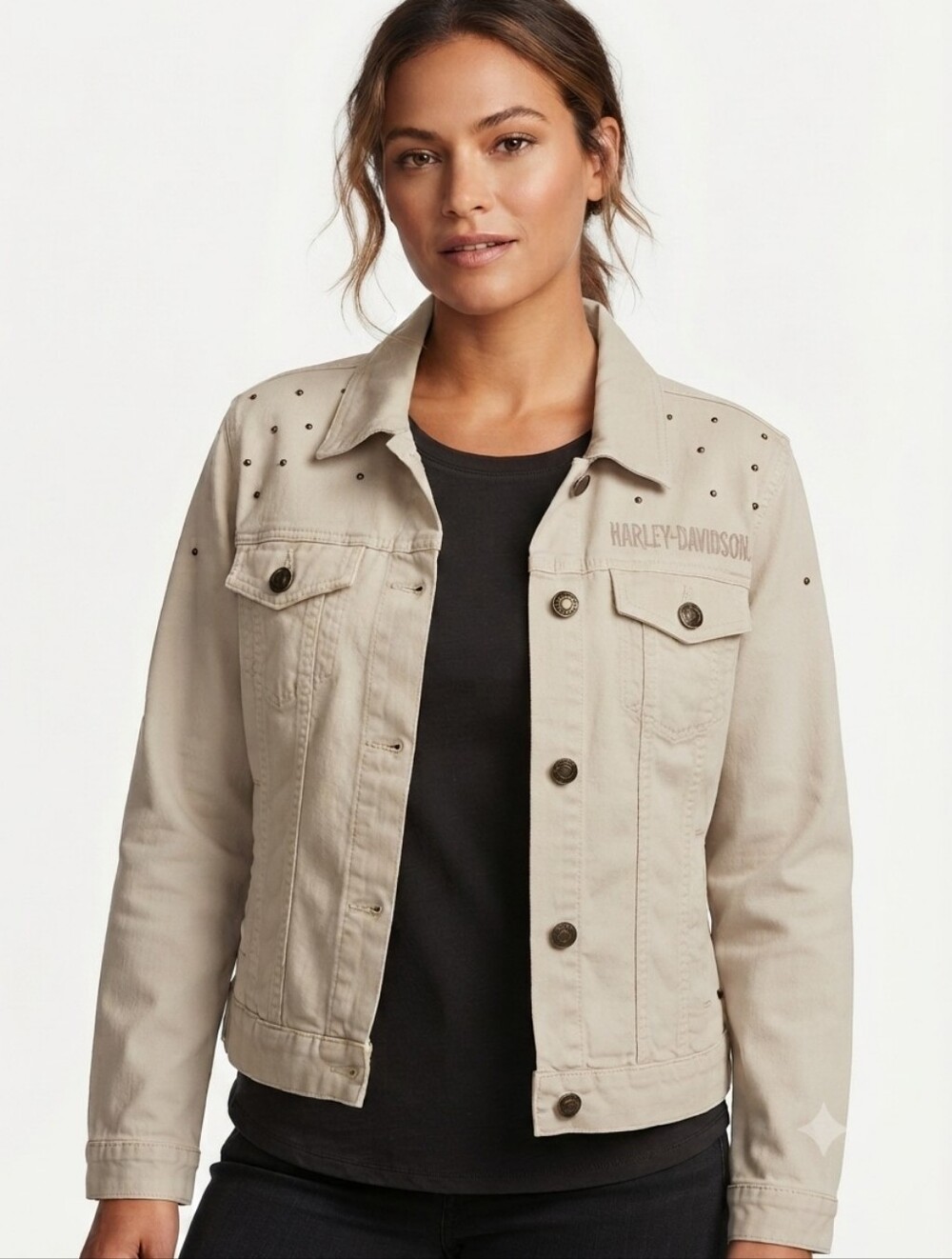 Harley-Davidson Women's Light Beige Studded Denim Jacket
